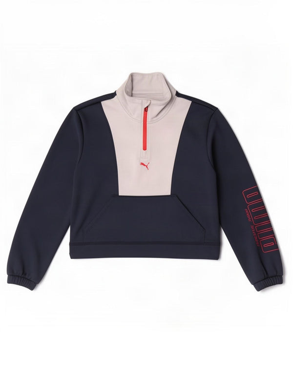 Puma Womens Crop Graphic Sweatshirt Jumper UK 6 XS Navy Blue Colourblock