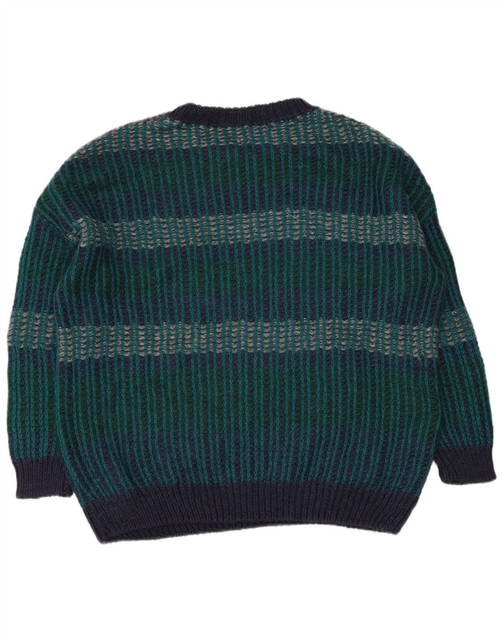 Vintage herre rund hals sweater XL flerfarvet stribet