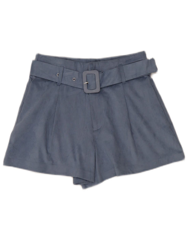 Zara Kvinders Brede Ben Højtaljede Casual Shorts Små W26 Blå Polyester