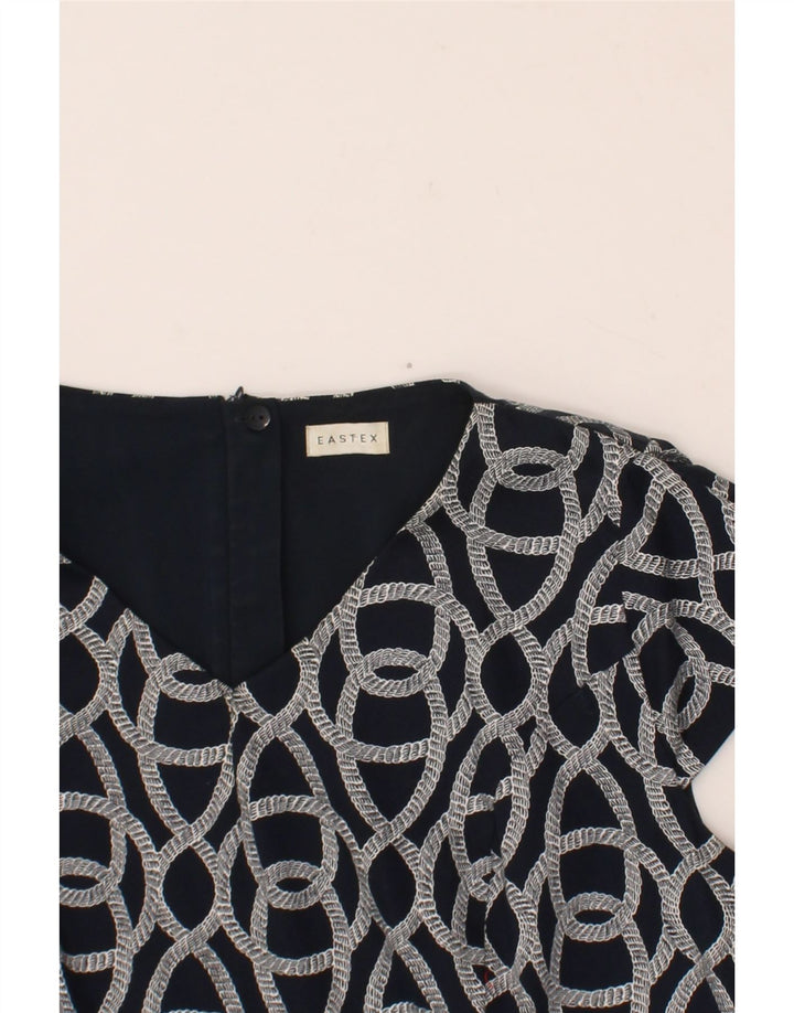 EASTEX Womens Abstract Pattern Sheath Dress UK 20 2XL Navy Blue Cotton Vintage Eastex and Second-Hand Eastex from Messina Hembry 