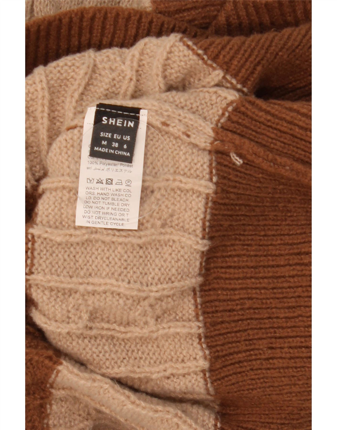 SHEIN Dame V-hals sweater UK 14 Medium Brown Colourblock