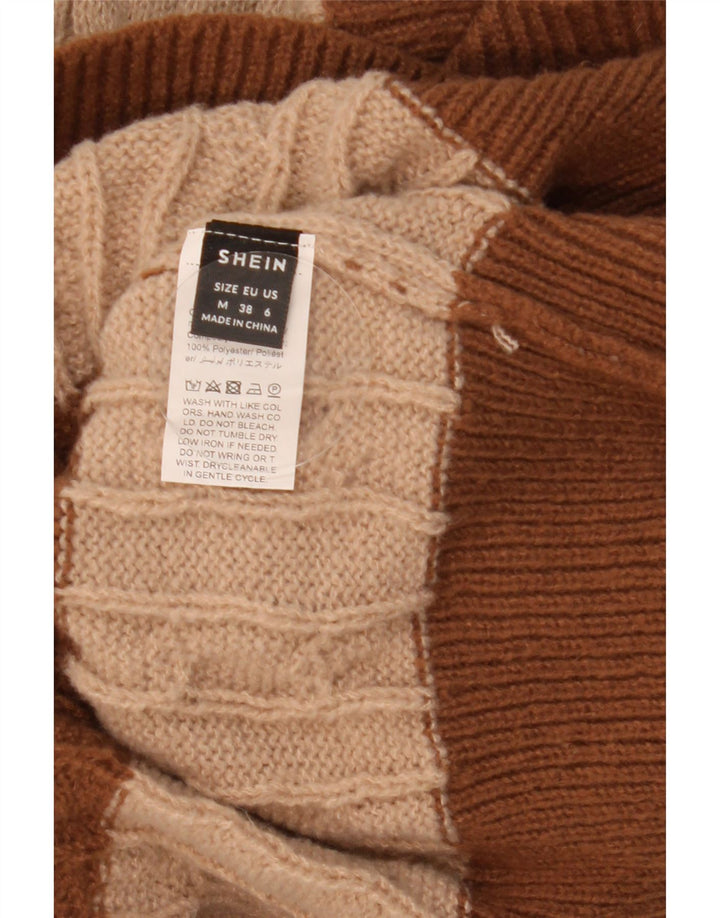 SHEIN Dame V-hals sweater UK 14 Medium Brown Colourblock
