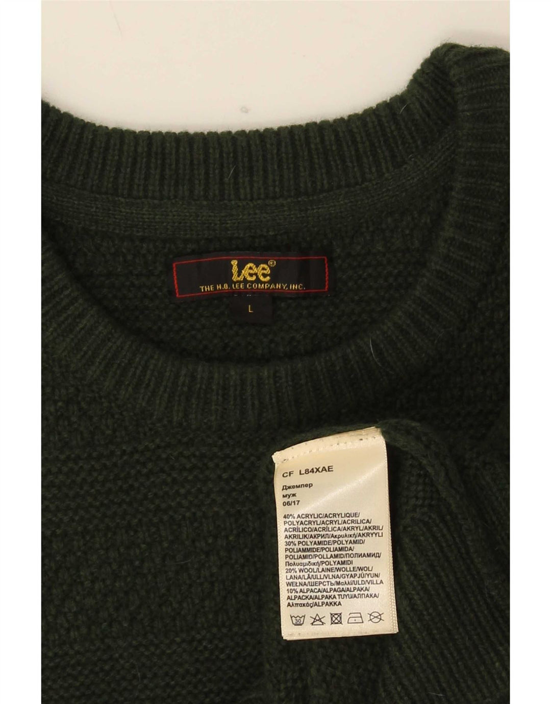 Lee Herre Crew Neck Jumper Sweater Stor Grøn Akryl