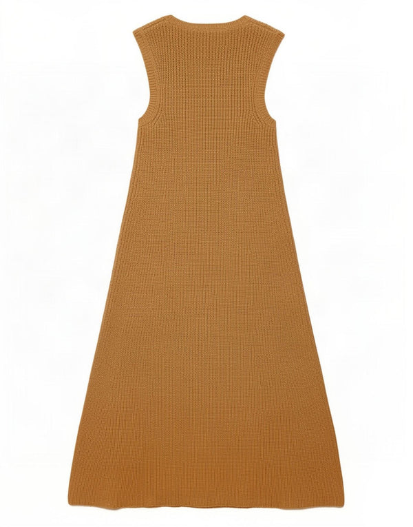 Zara Dame ærmeløs Maxi Jumper Kjole UK 14 Stor Beige Akryl