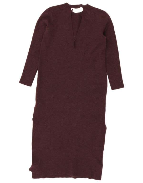 Cos Dame Langærmet Jumper Dress UK 10 Small Burgundy Wool
