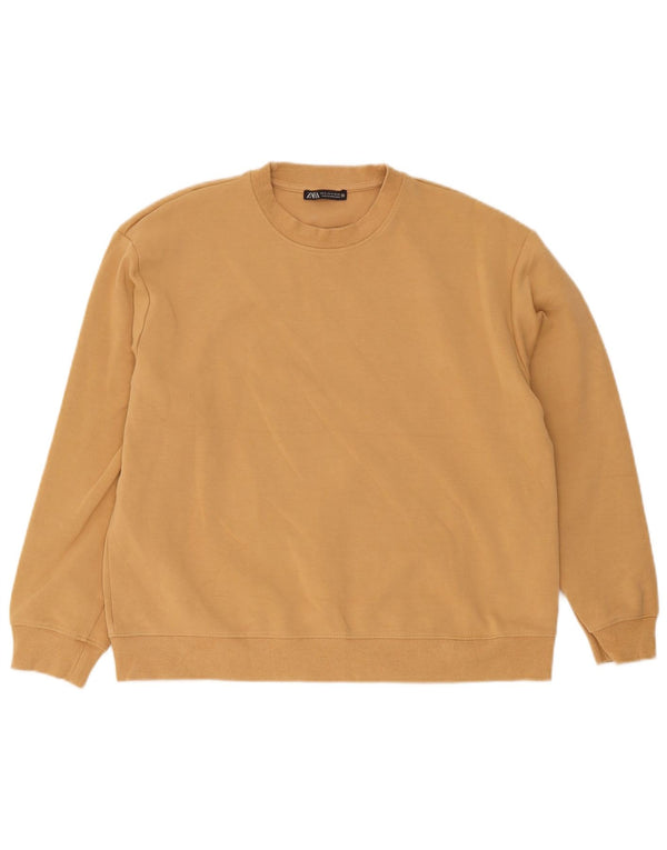 Zara Dame Oversized Sweatshirt Jumper UK 10 Small Beige Bomuld