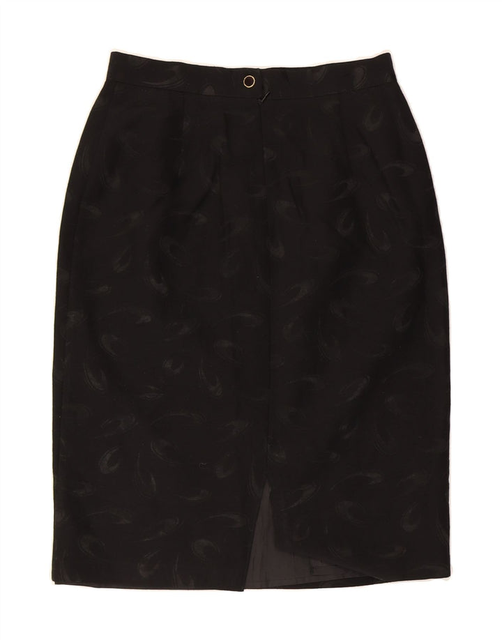 VINTAGE Womens Abstract Pattern Pencil Skirt UK 12 Medium W30  Black Wool Vintage Vintage and Second-Hand Vintage from Messina Hembry 