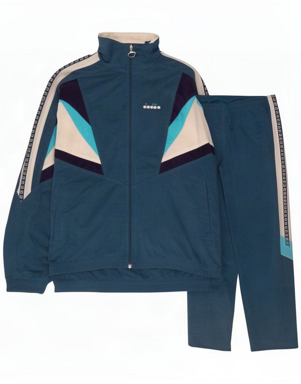 Diadora Mens Graphic Velour Full Tracksuit IT 50 Medium Blue Colourblock