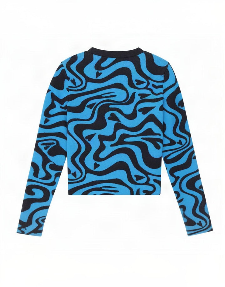 Zara Kvinders abstrakt mønster Crop Top Langærmet UK 8 Small Blue Polyester