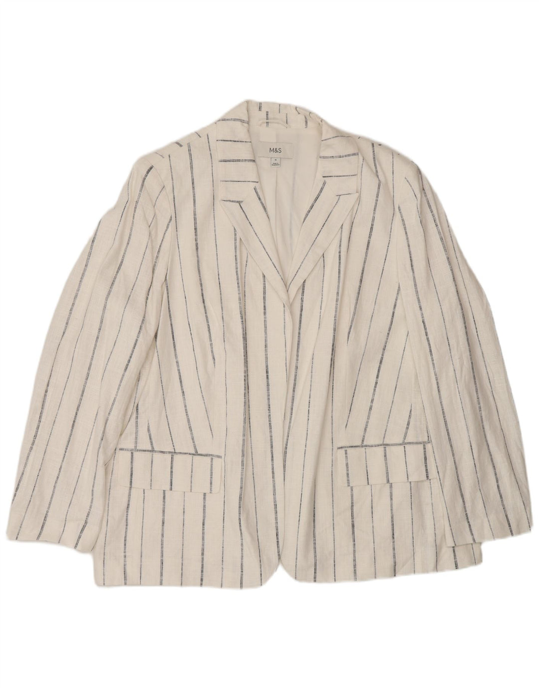 Marks & Spencer Dame Oversized Open Blazer Jacket UK 18 XL Hvidstribet