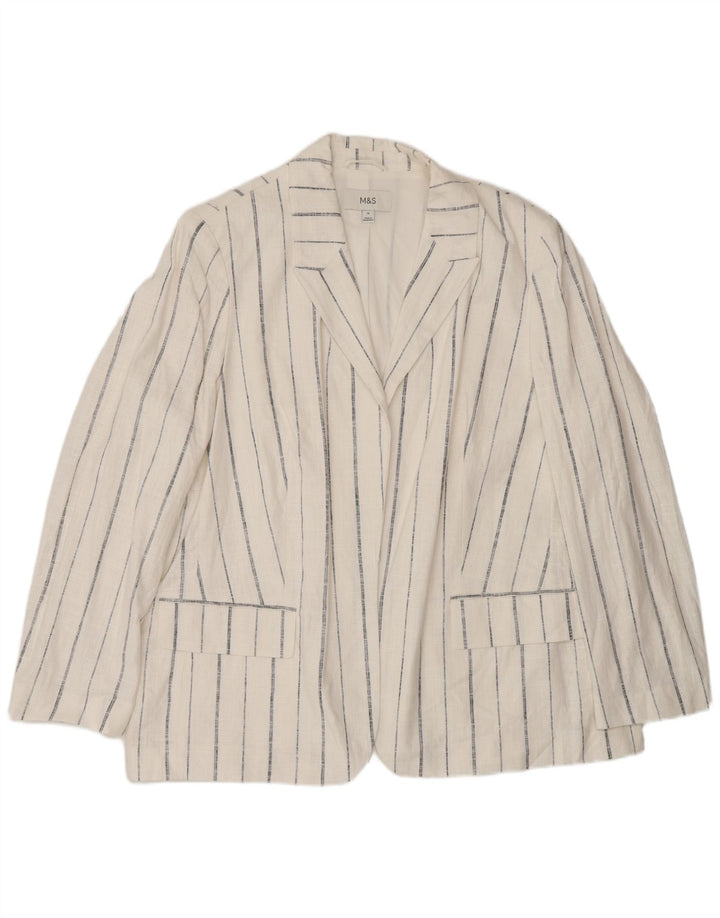 Marks & Spencer Dame Oversized Open Blazer Jacket UK 18 XL Hvidstribet
