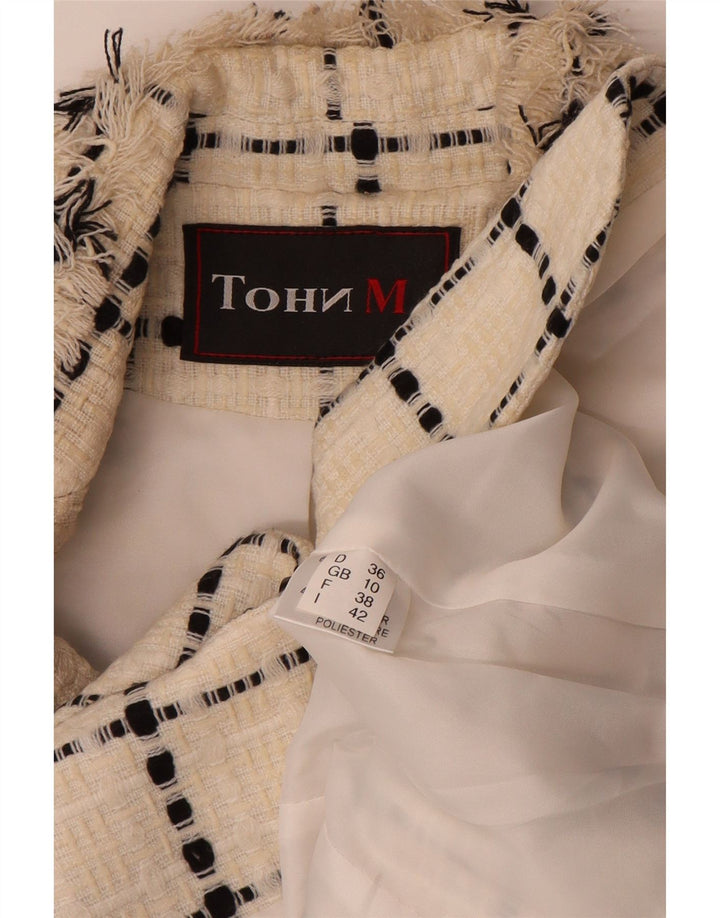 Vintage dame 3-knaps blazerjakke UK 10 Small off white ternet uld
