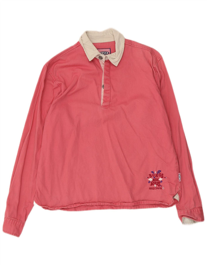 Vintage Dame Grafisk Pullover Shirt UK 16 Large Pink Colourblock Bomuld