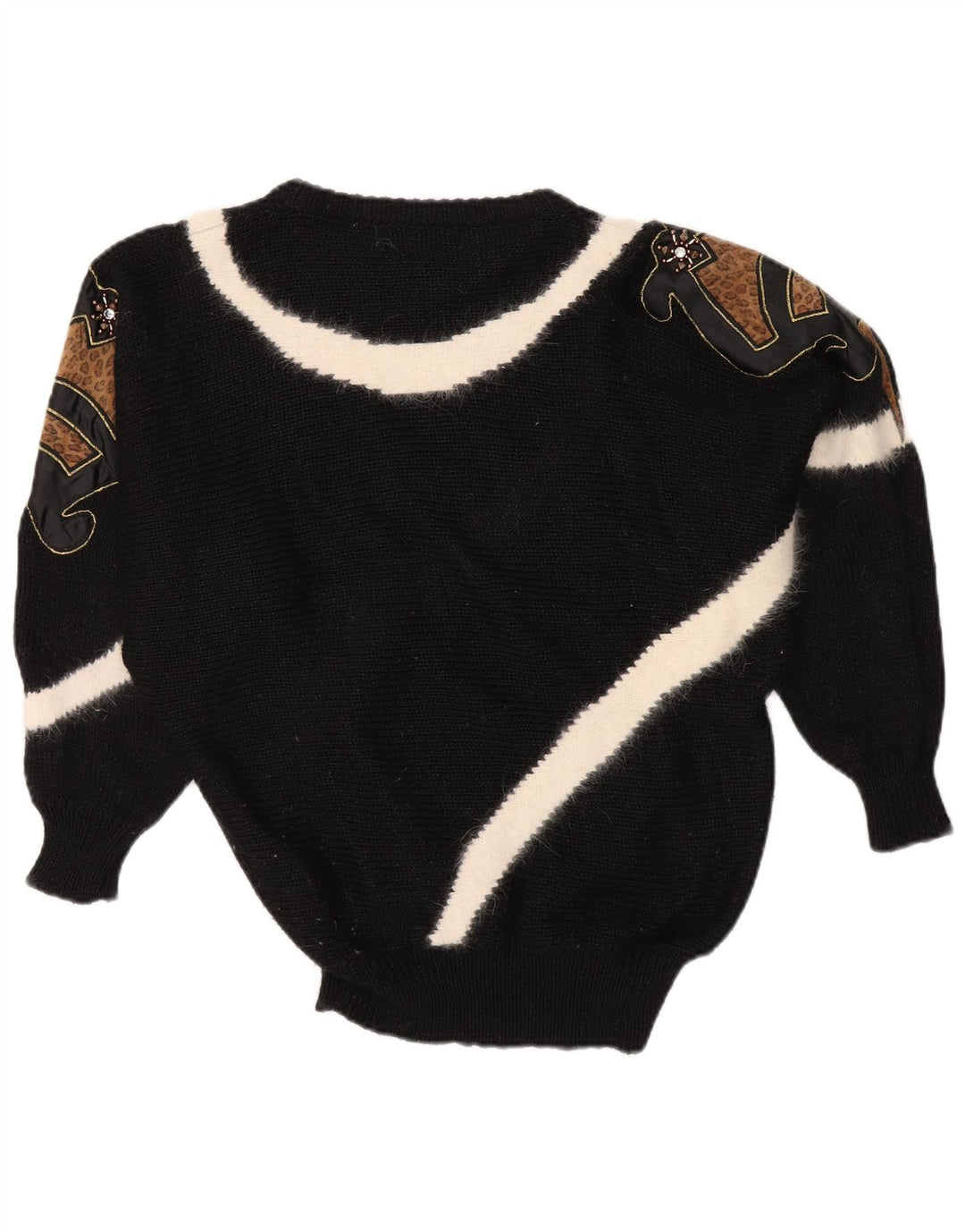 VINTAGE Dame sweater med rund hals EU 38 Medium Black Colourblock
