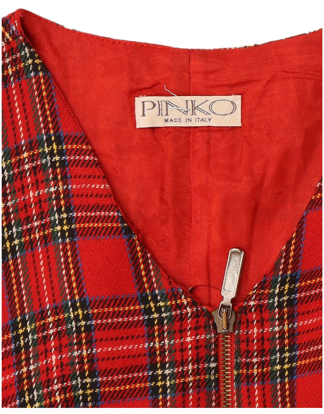 Pinko Dame Ærmeløs A-Line Kjole UK 12 Medium Red Check