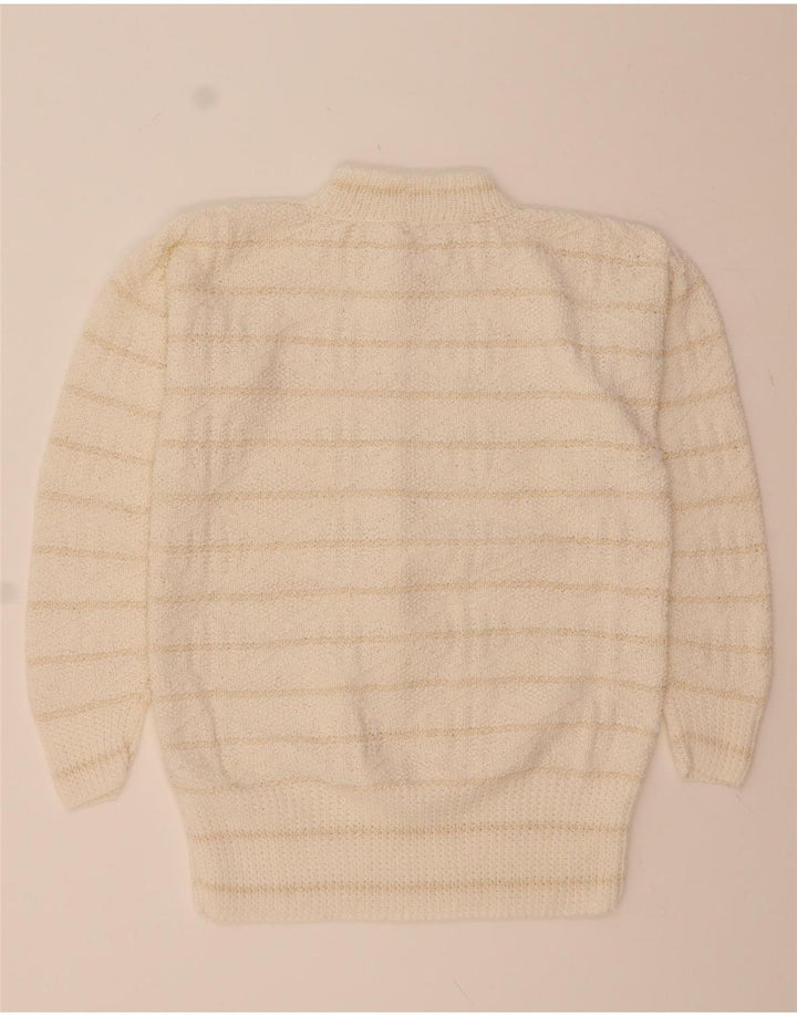 VINTAGE Womens Turtle Neck Jumper Sweater UK 16 Large White Striped Vintage Vintage and Second-Hand Vintage from Messina Hembry 