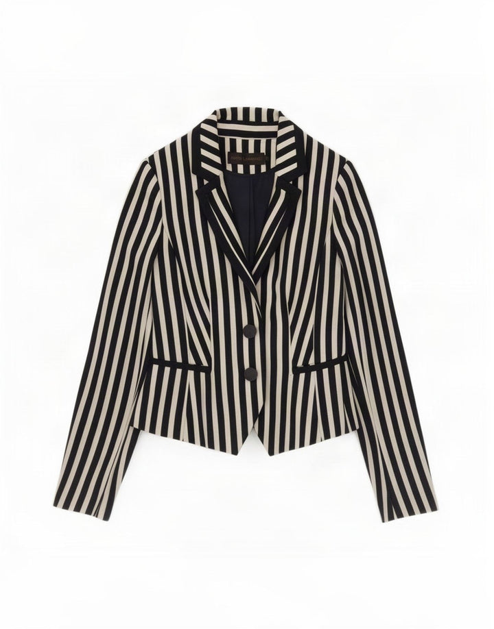 David Lawrence Dame Crop Blazer Jacket US 6 Medium Navy Blue stribet