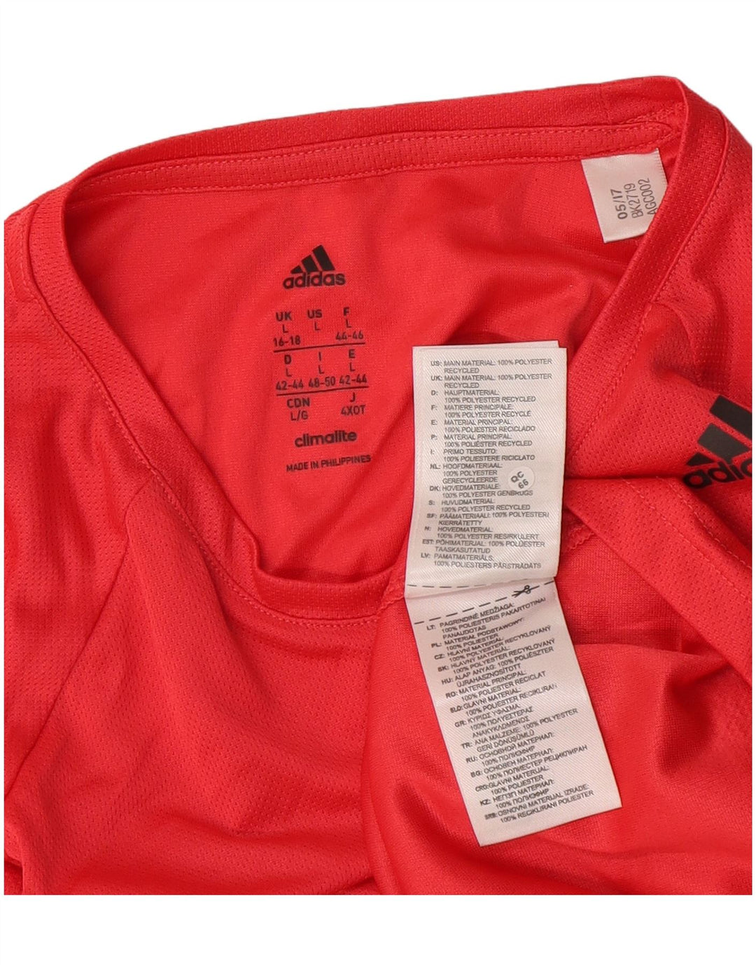 Adidas Dame Climalite Top Langærmet UK 16/18 Stor Rød Polyester