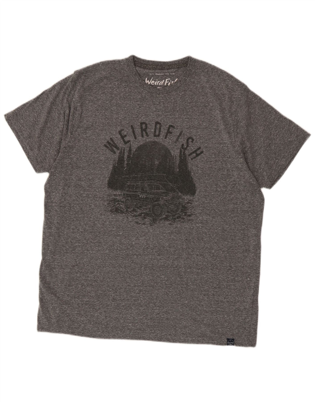 Weird Fish Herre grafisk T-shirt Top XL Grå Flecked Polyester