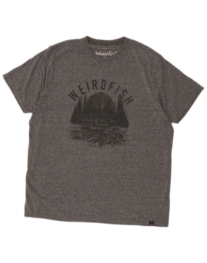 Weird Fish Herre grafisk T-shirt Top XL Grå Flecked Polyester