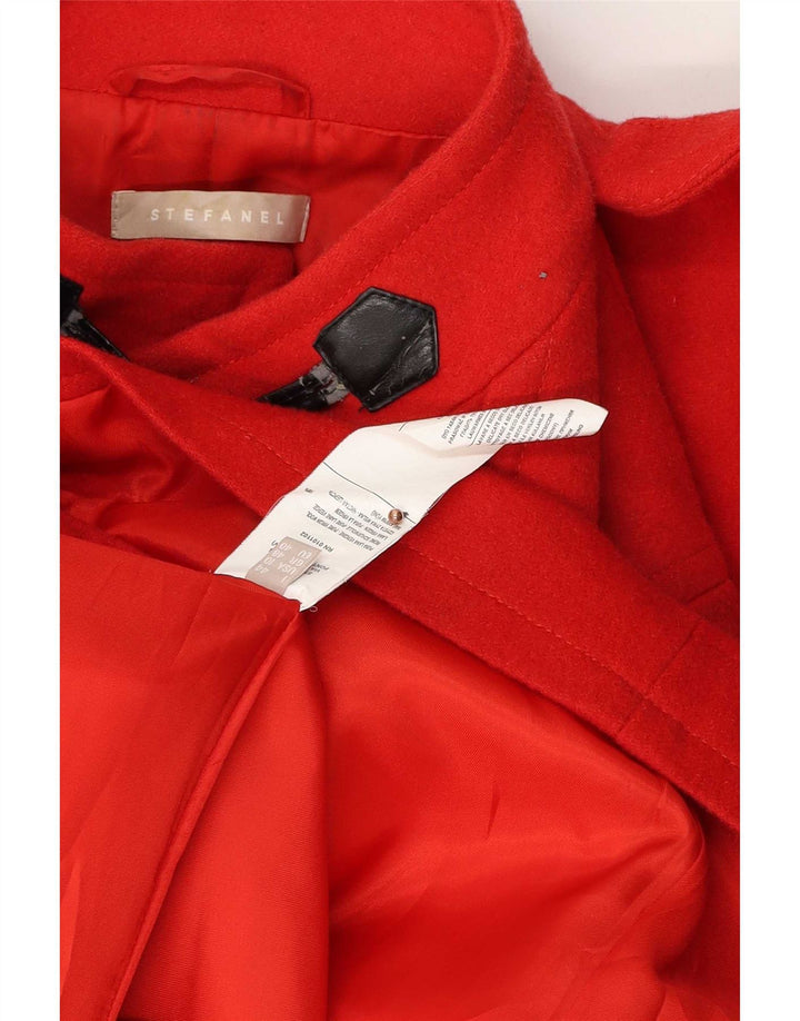 Stefanel Dame Hætte Duffle Jacket IT 48 XL Rød Virgin Wool