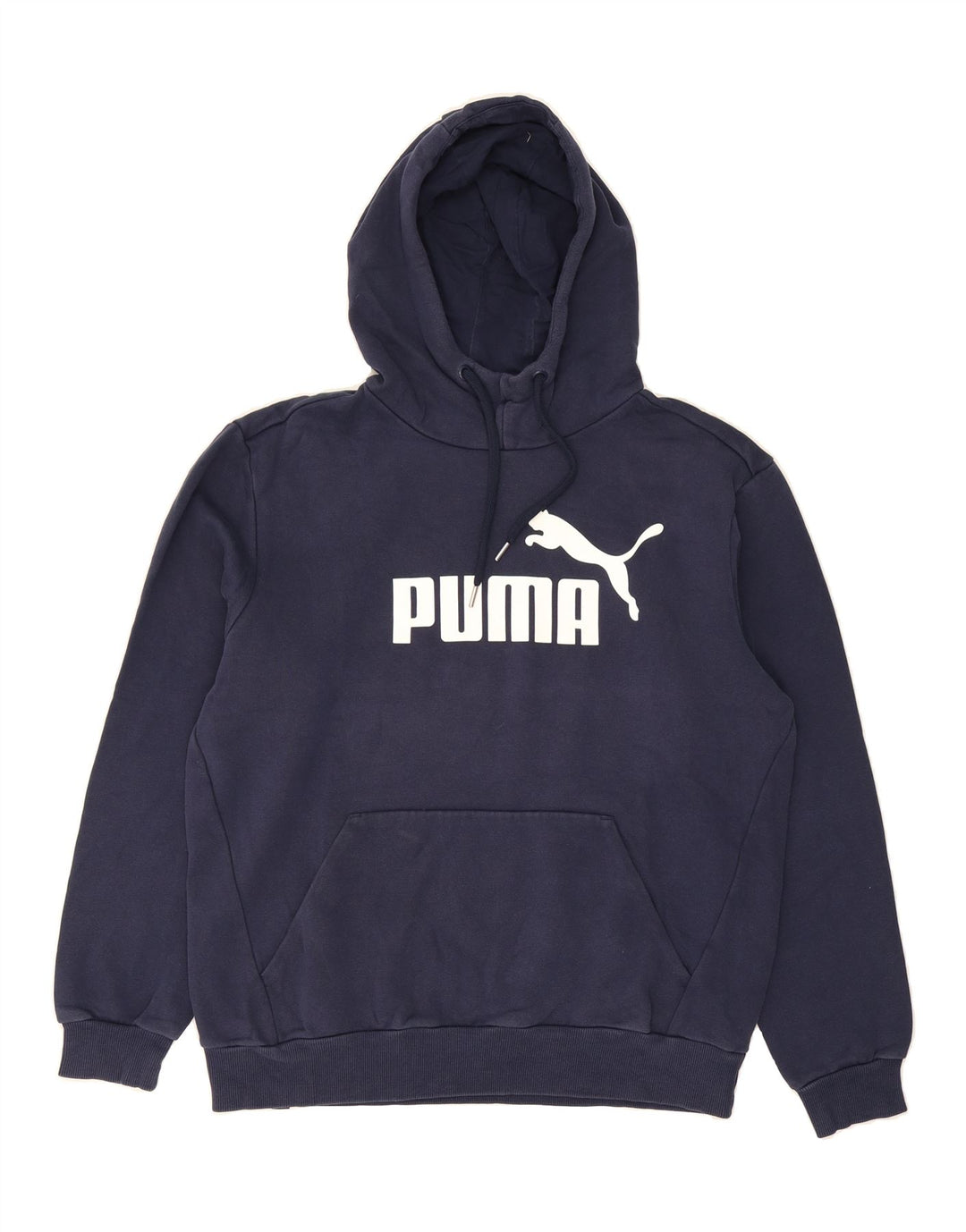 PUMA Mens Graphic Hoodie Jumper Medium Navy Blue Cotton Vintage Puma and Second-Hand Puma from Messina Hembry 