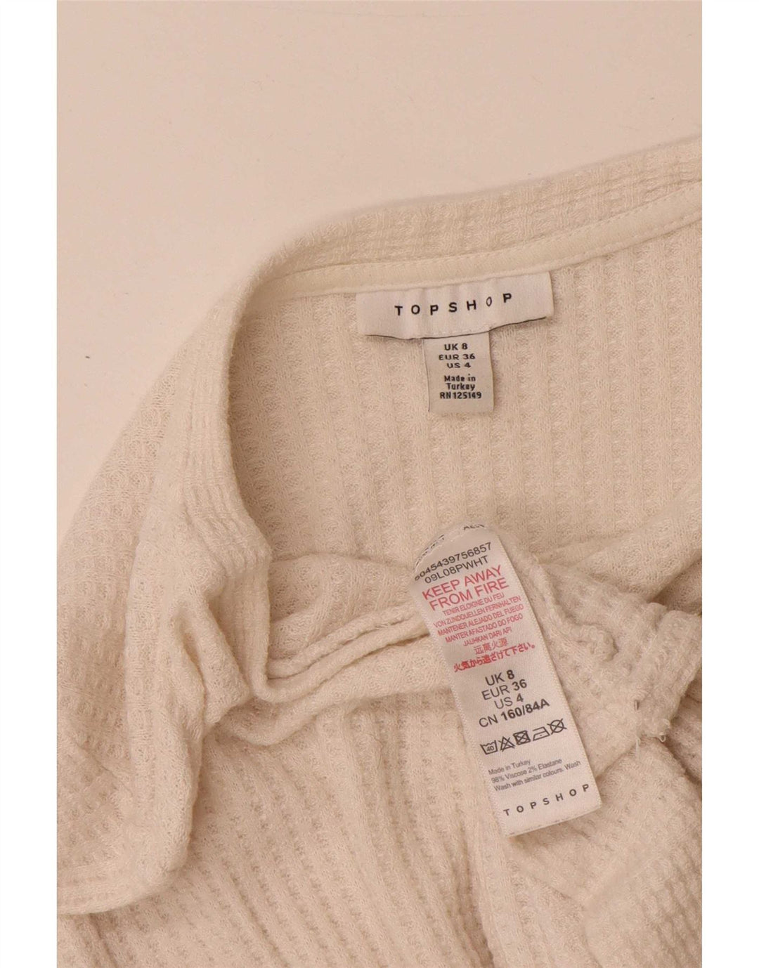Topshop Dame Crop Top Langærmet UK 8 Small White Viscose