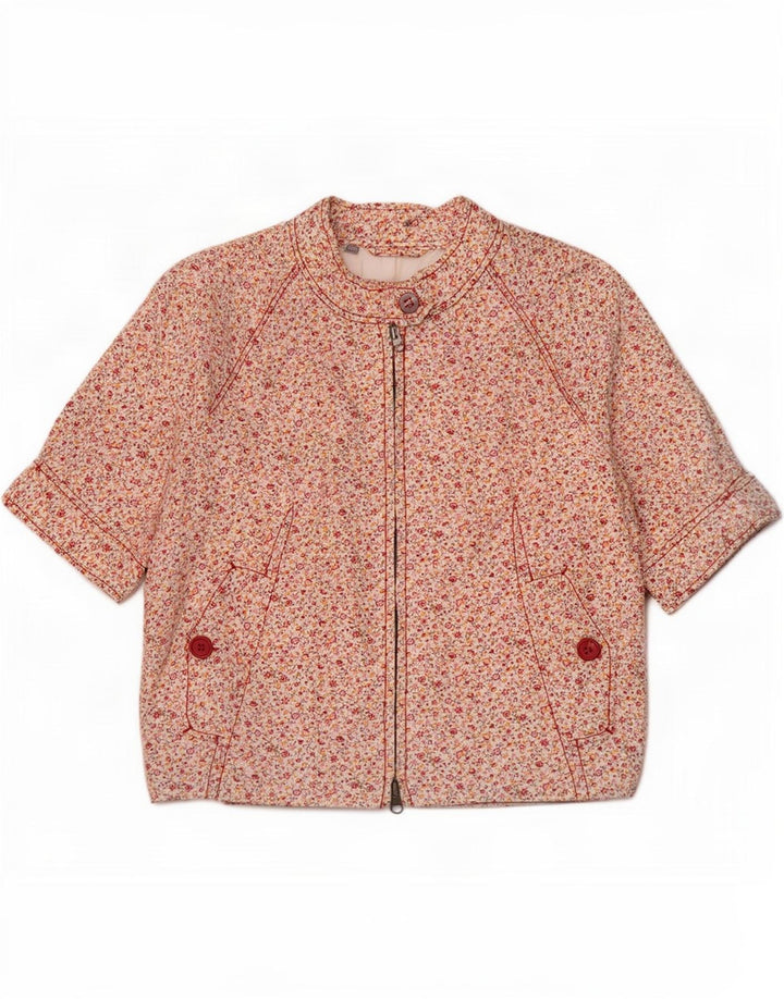 Vintage Kvinders Crop Bomber Jacket UK 12 Medium Multicolored Floral