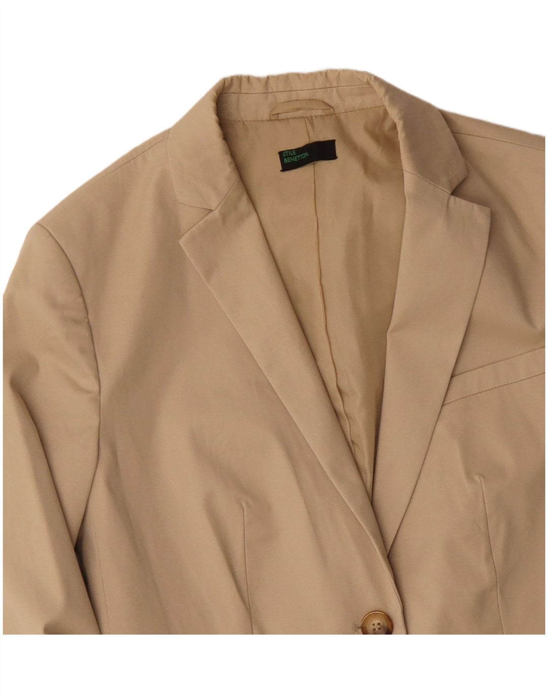 BENETTON Dame 2-knaps blazerjakke IT 42 Medium Beige Bomuld