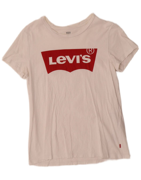 Levi's Grafisk T-shirt top til kvinder UK 12 Medium hvid bomuld