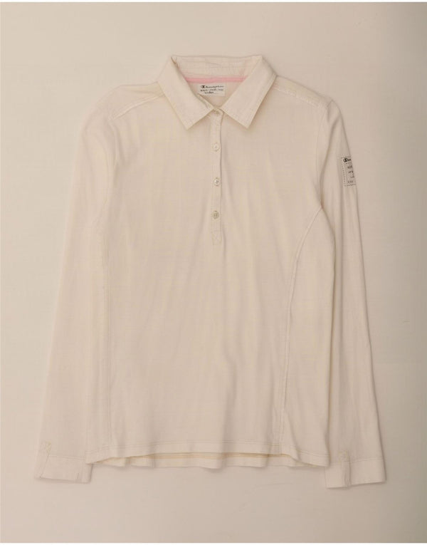 Champion Womens Easy Fit Langærmet Polo Shirt UK 12 Medium White Bomuld