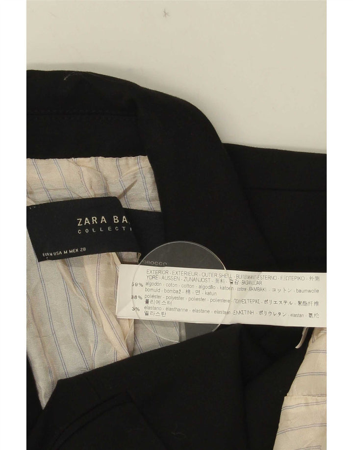 Zara Dame 1 Knap Blazer Jakke UK 12 Medium Sort Bomuld