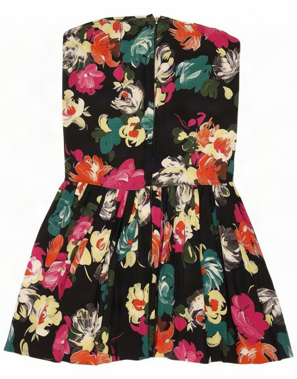 Vintage Womens Strapless Dress UK 8 Small Black Floral