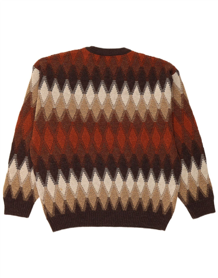 Vintage drenge sweater med rund hals 13-14 år brun Argyle/diamant