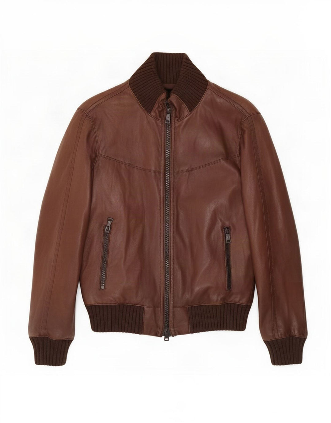 Zen Herre Læder Bomber Jacket IT 48 Medium Brun