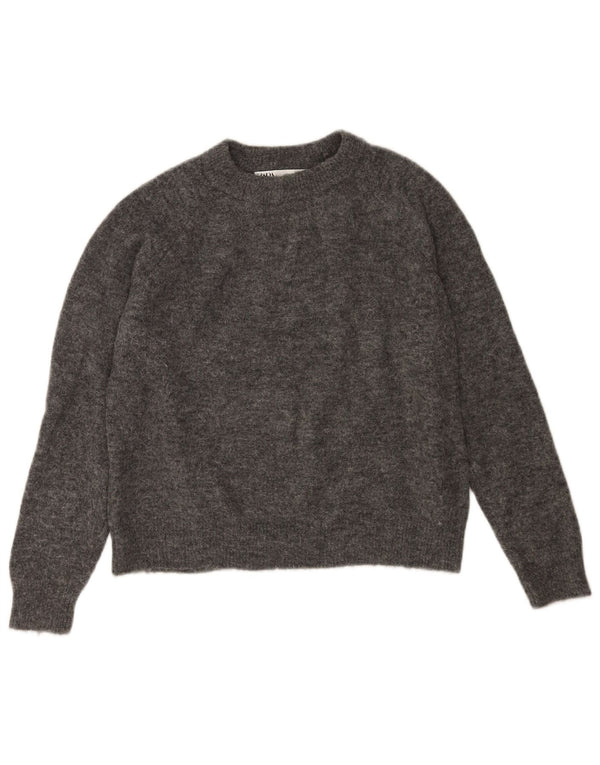 Zara Dame Oversized Boat Neck Jumper Sweater UK 10 Small Grey Nylon