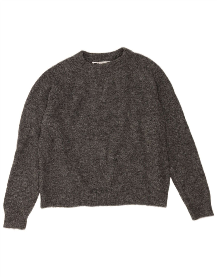 Zara Dame Oversized Boat Neck Jumper Sweater UK 10 Small Grey Nylon