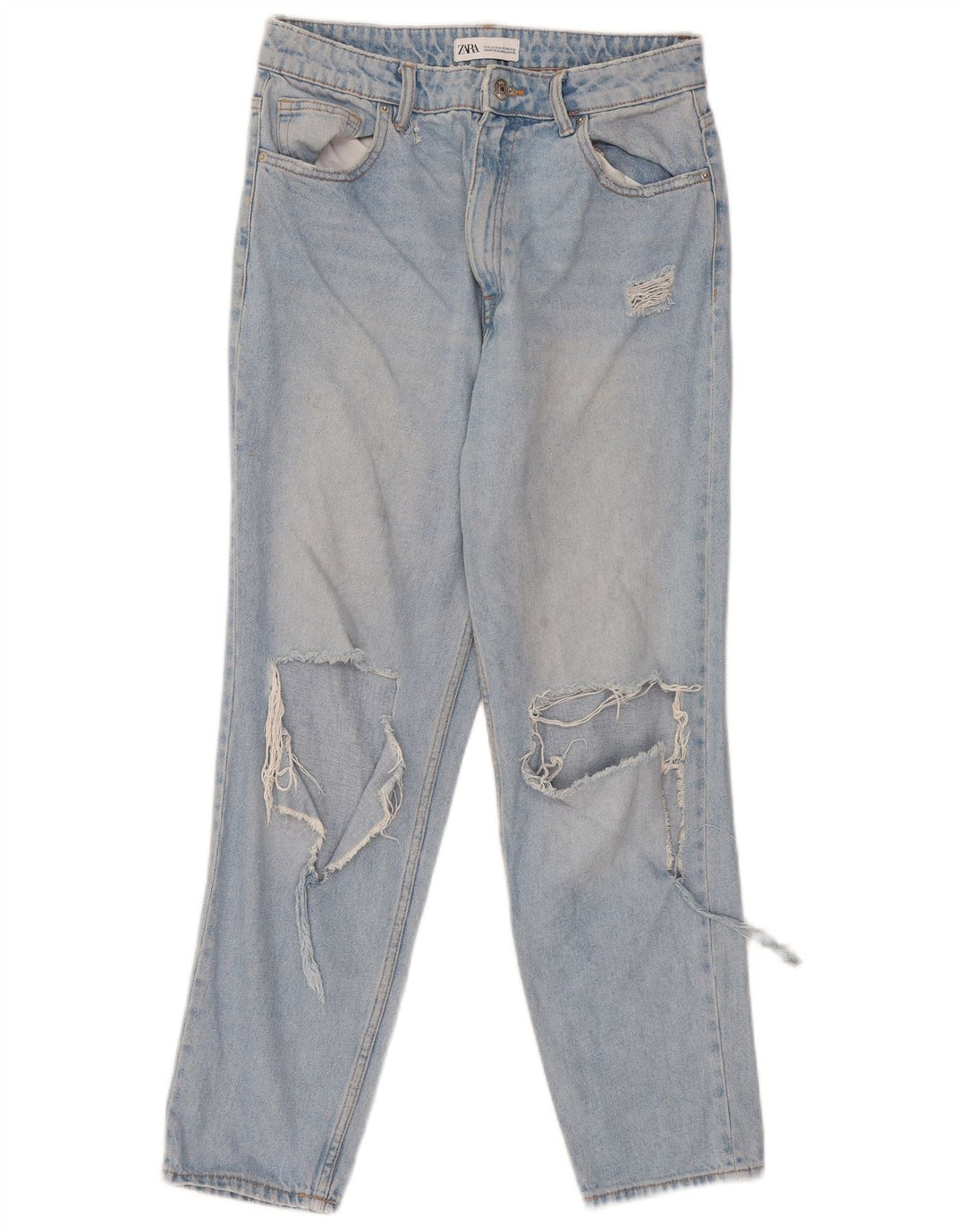 Zara Dame Distressed High Waist Jeans EU 40 Medium W30 L27 Blå