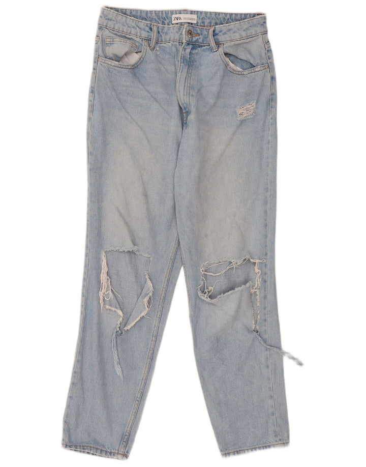 Zara Dame Distressed High Waist Jeans EU 40 Medium W30 L27 Blå
