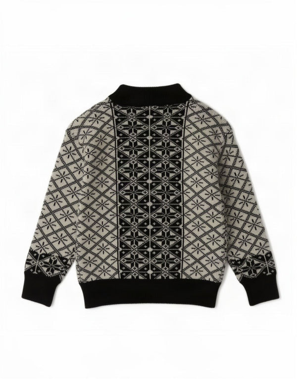 Vintage Drenge Turtle Neck Jumper Sweater 7-8 år Sort Geometrisk Spandex