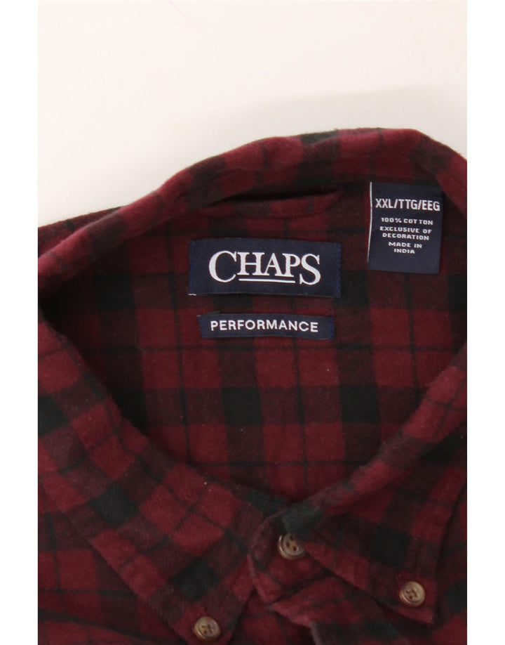 CHAPS Mens Flannel Shirt 2XL Burgundy Check Cotton Vintage Chaps and Second-Hand Chaps from Messina Hembry 