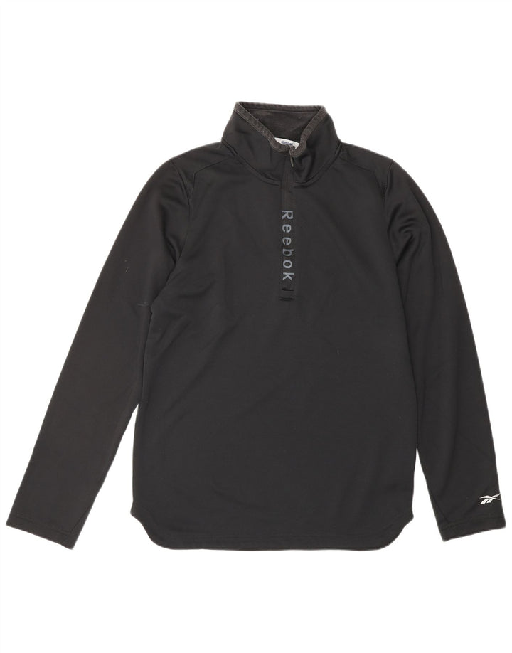 REEBOK Herre Grafisk Zip Neck Pullover Træningsdragt Top Lille sort Polyester