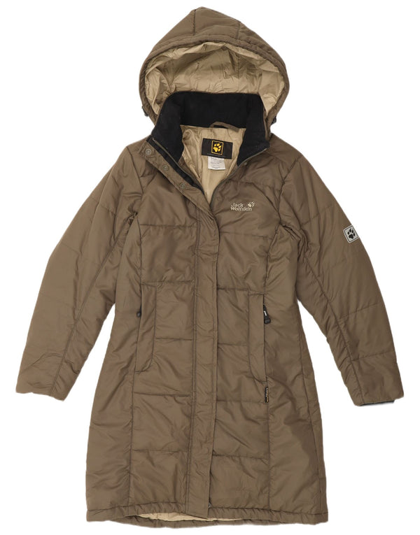 Jack Wolfskin Dame Hætte Polstret Frakke UK 10 Small Khaki Polyester