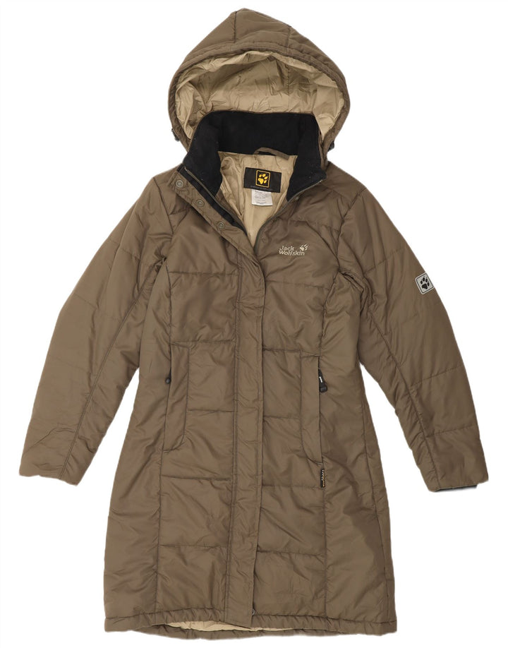 Jack Wolfskin Dame Hætte Polstret Frakke UK 10 Small Khaki Polyester