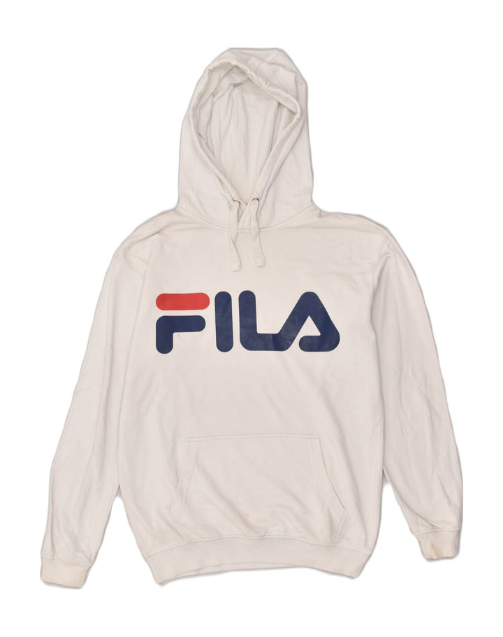 FILA Mens Graphic Hoodie Jumper Small White Cotton | Vintage Fila | Thrift | Second-Hand Fila | Used Clothing | Messina Hembry 