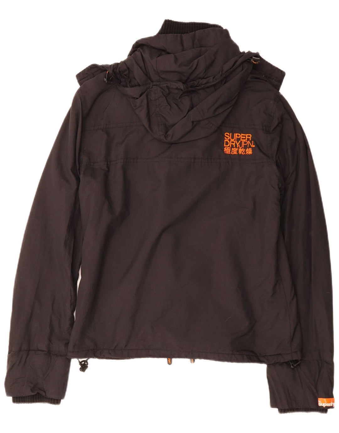 Superdry vindjakke med hætte til kvinder UK 16 Stor sort polyester