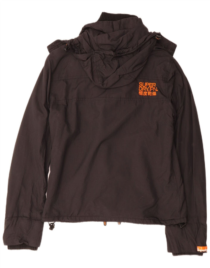 Superdry vindjakke med hætte til kvinder UK 16 Stor sort polyester