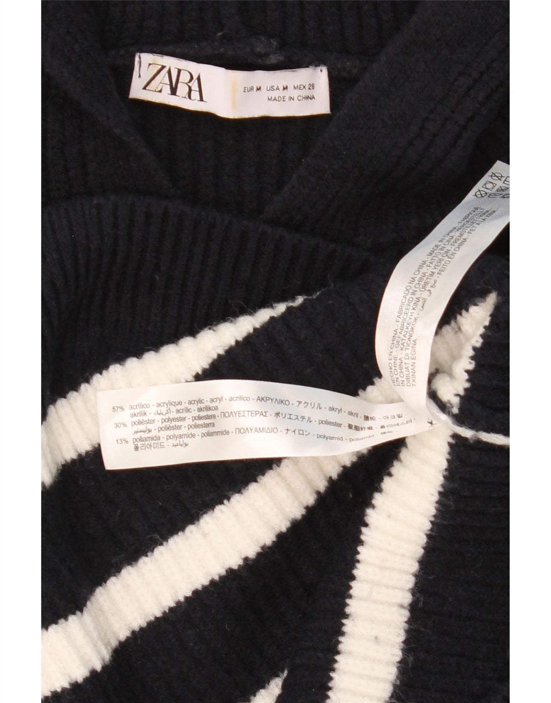 Zara Dame hættetrøje oversize sweater UK 14 Medium Sort Stribet