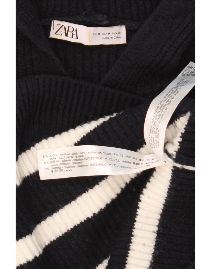 Zara Dame hættetrøje oversize sweater UK 14 Medium Sort Stribet