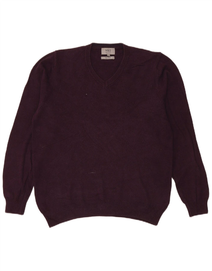 Marks & Spencer Herre V-hals sweater Medium rødbrun bomuld